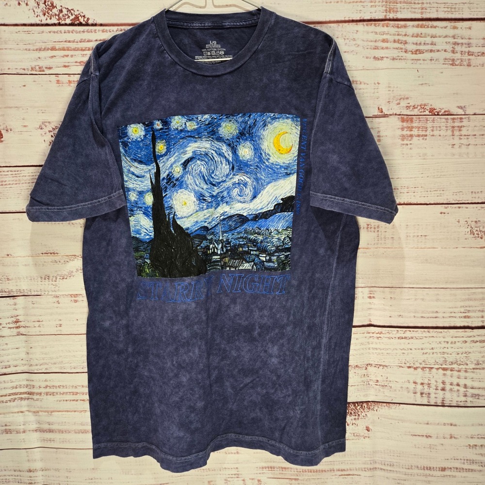 Vincent Van Gogh‎ Starry Night Graphic Tee NWOT Blue Acid Wash Large